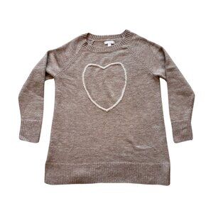 LC Lauren Conrad Heart Sweater Medium Taupe Metallic Knit Pullover Romantic Cozy